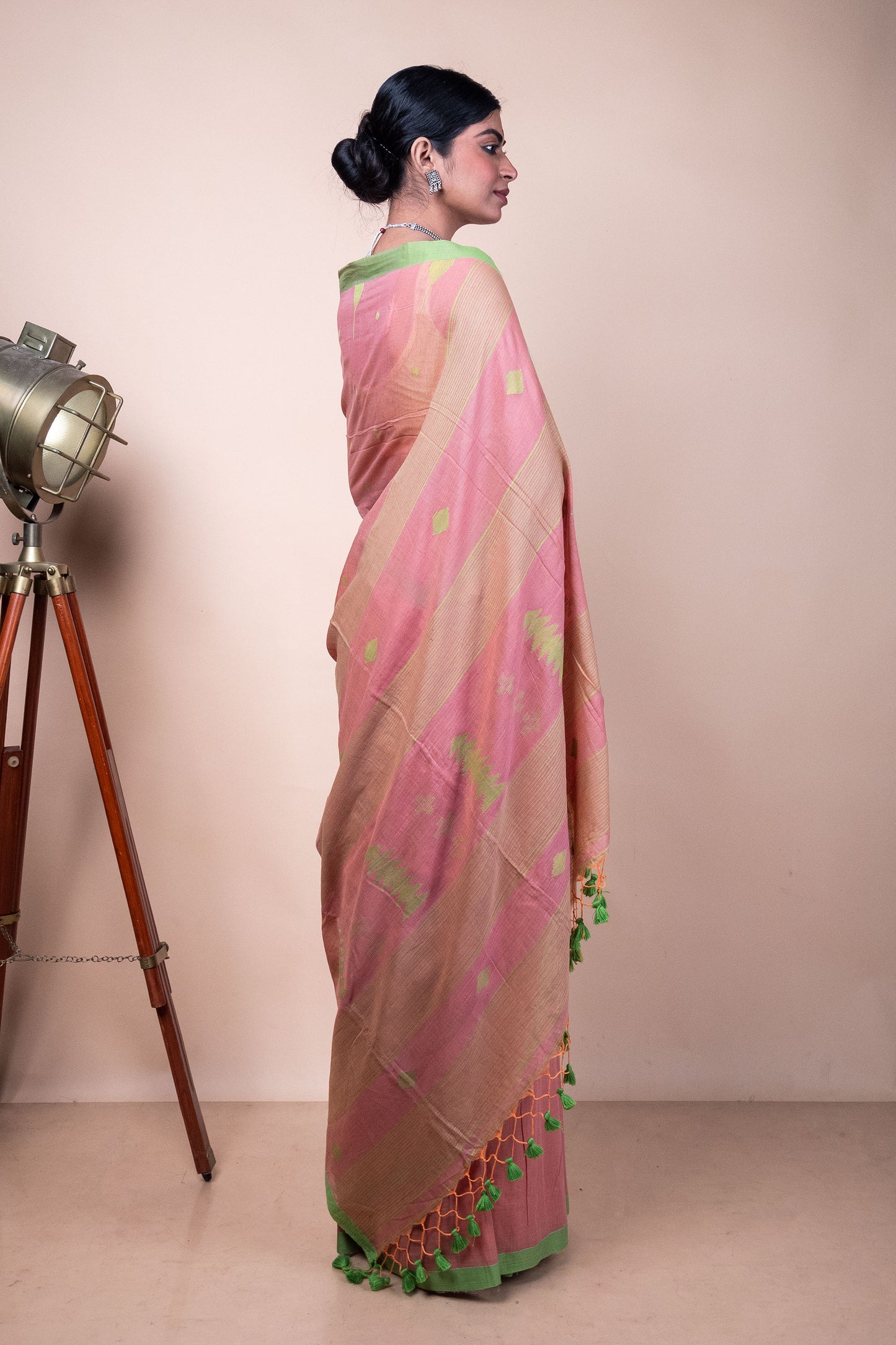 Nude Blush Handloom Needle Woven Jamdani Saree