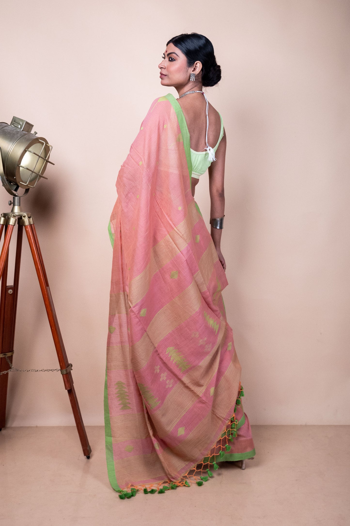 Nude Blush Handloom Needle Woven Jamdani Saree