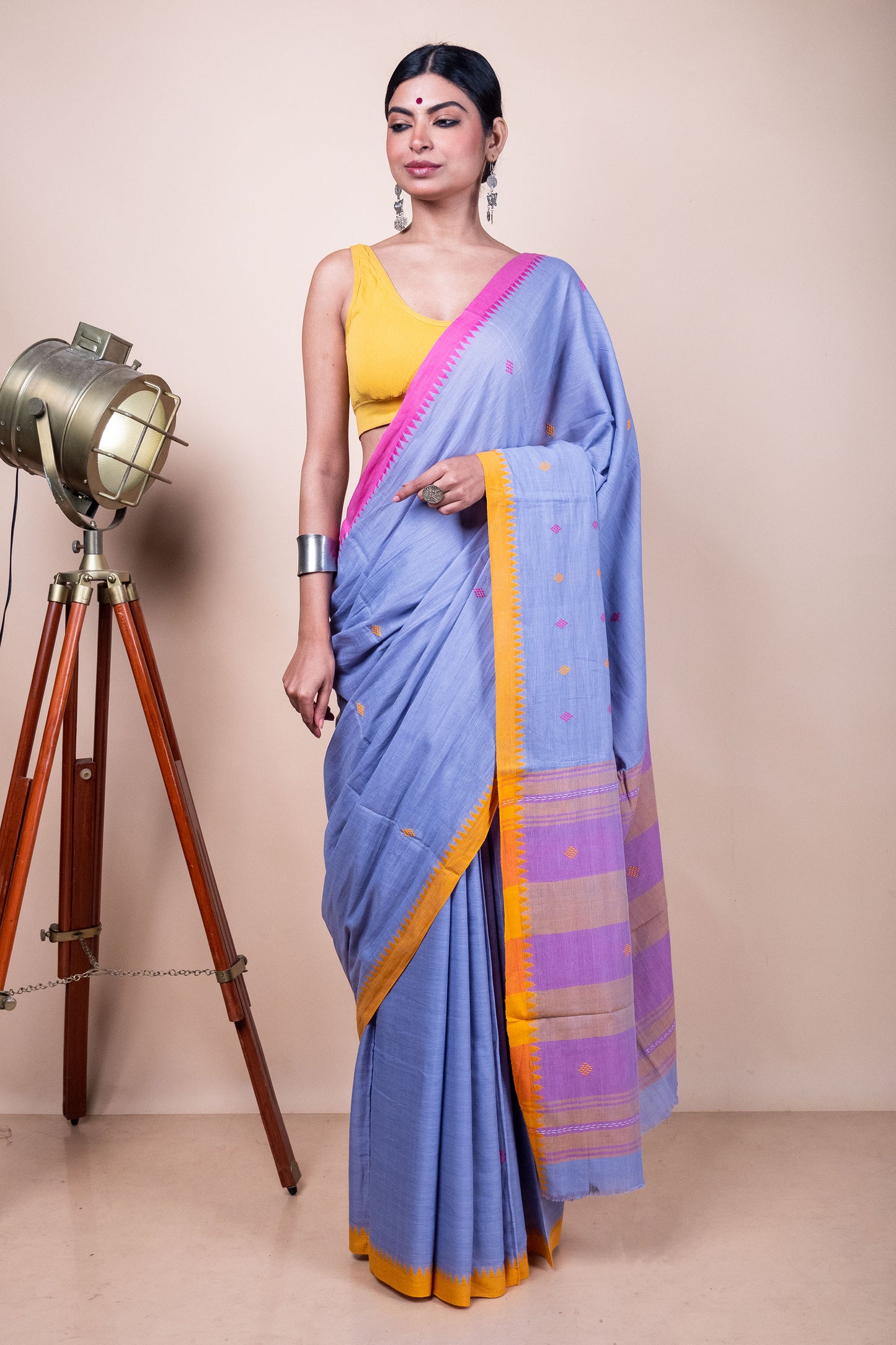 Dhaniakhali Cotton Saree with Ganga Jamuna Borders