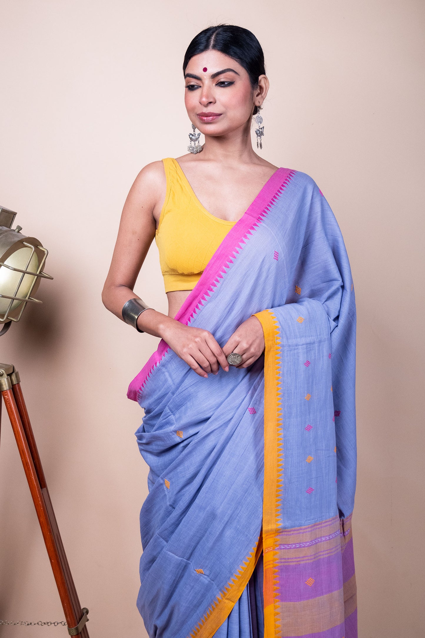 Dhaniakhali Cotton Saree with Ganga Jamuna Borders