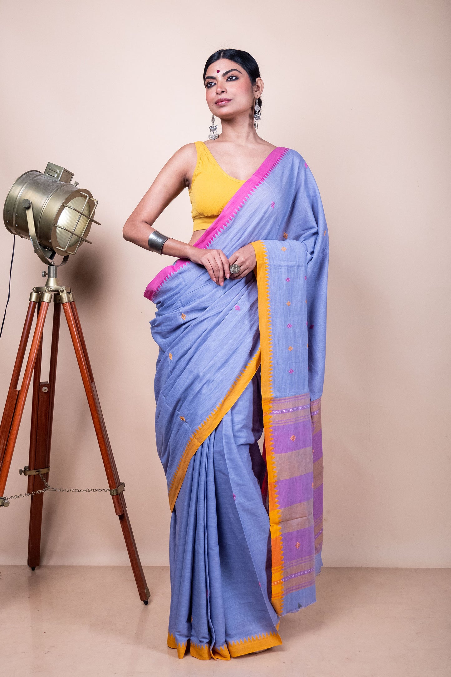 Dhaniakhali Cotton Saree with Ganga Jamuna Borders