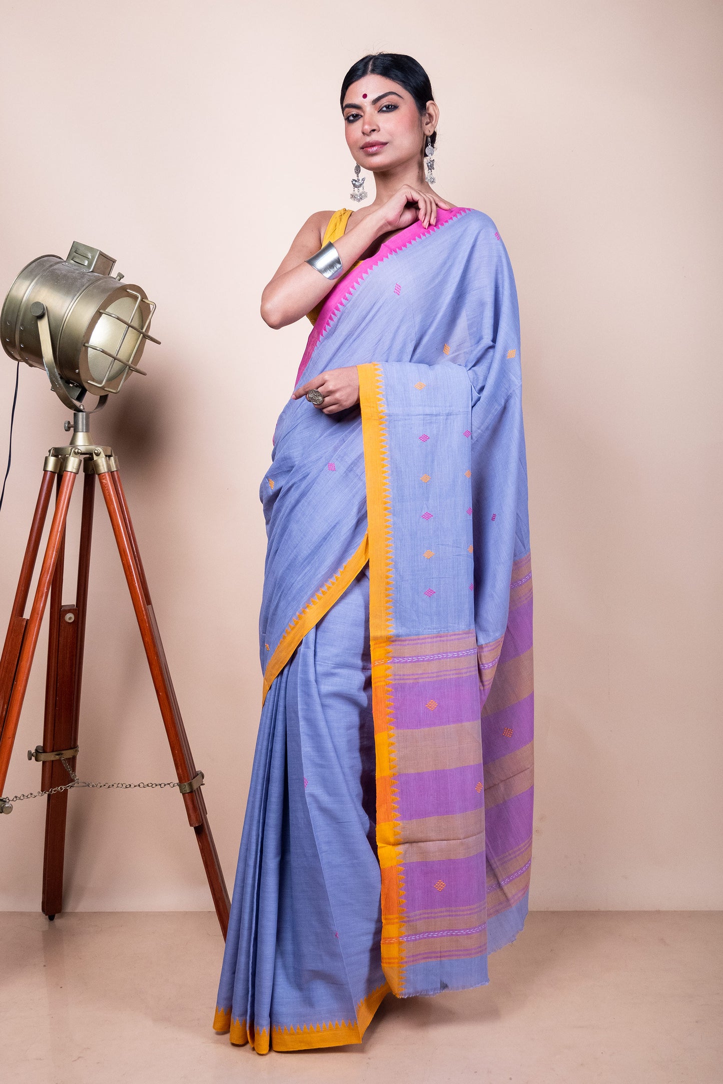 Dhaniakhali Cotton Saree with Ganga Jamuna Borders