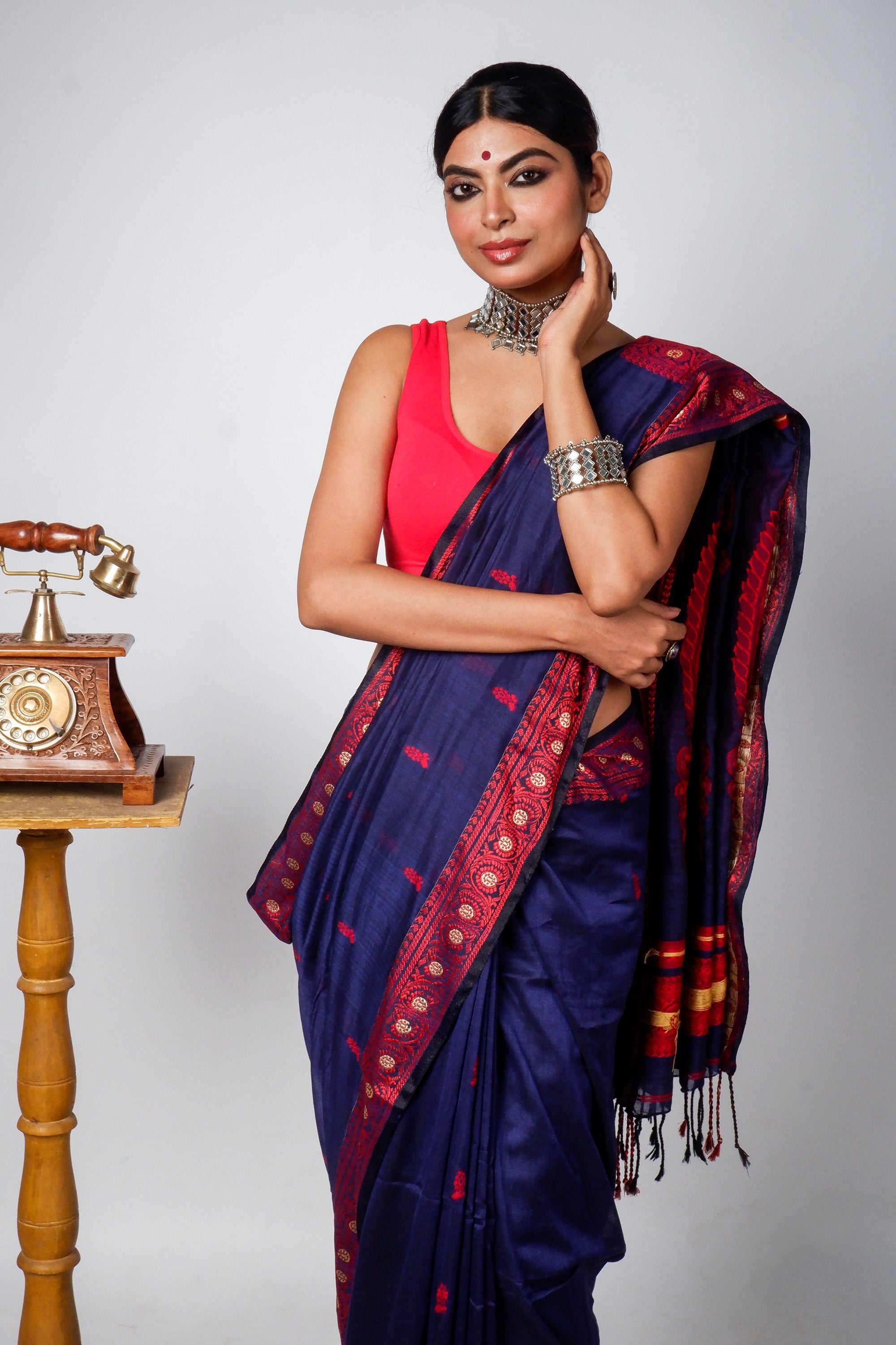Blue Cotton Baluchari Handloom Saree