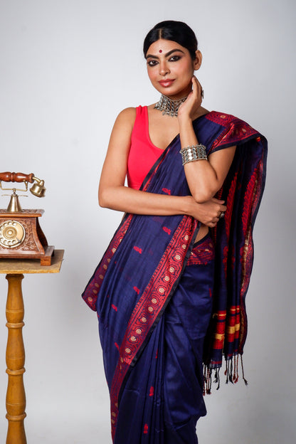 Blue Cotton Baluchari Handloom Saree