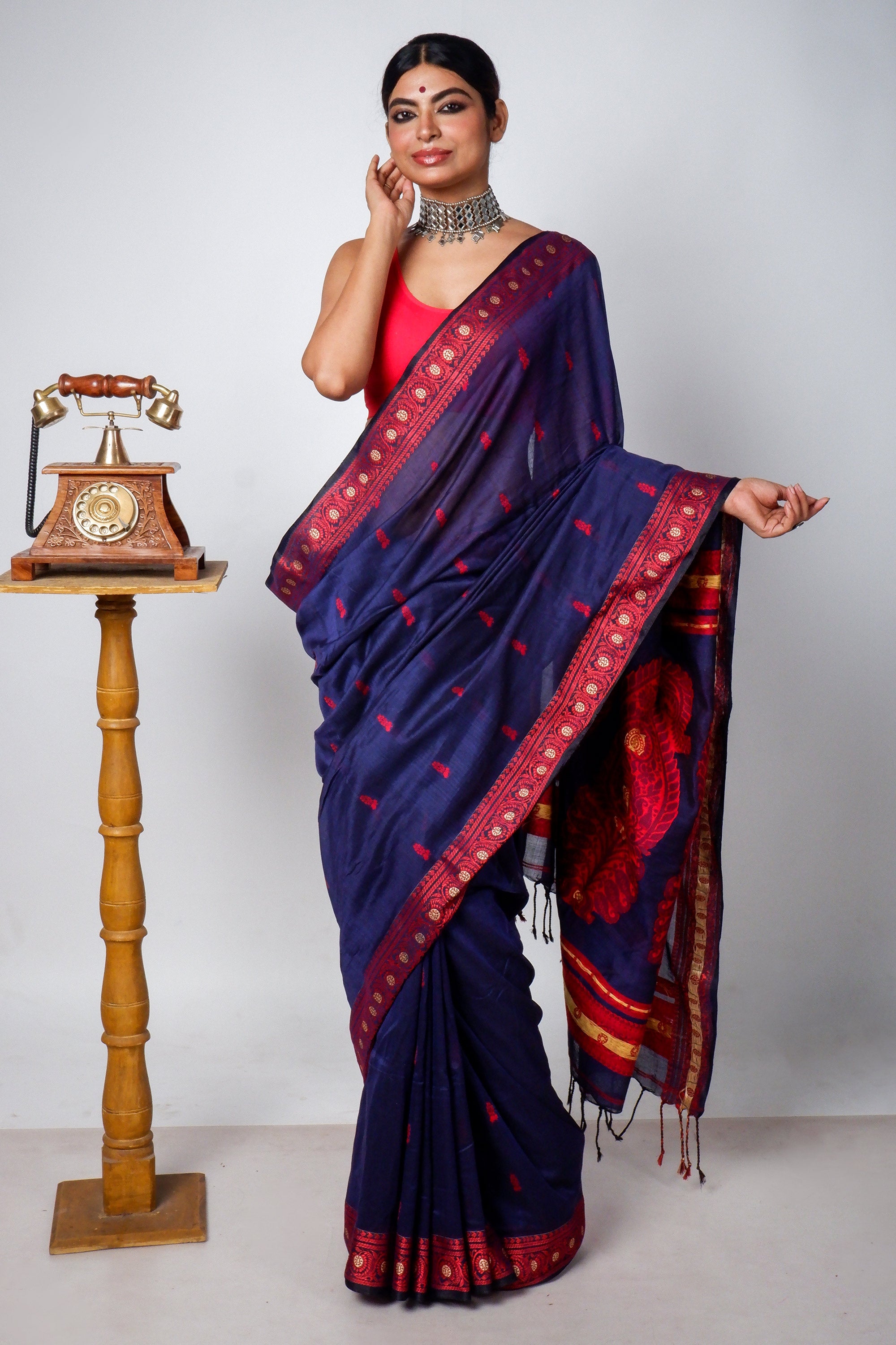 Blue Cotton Baluchari Handloom Saree