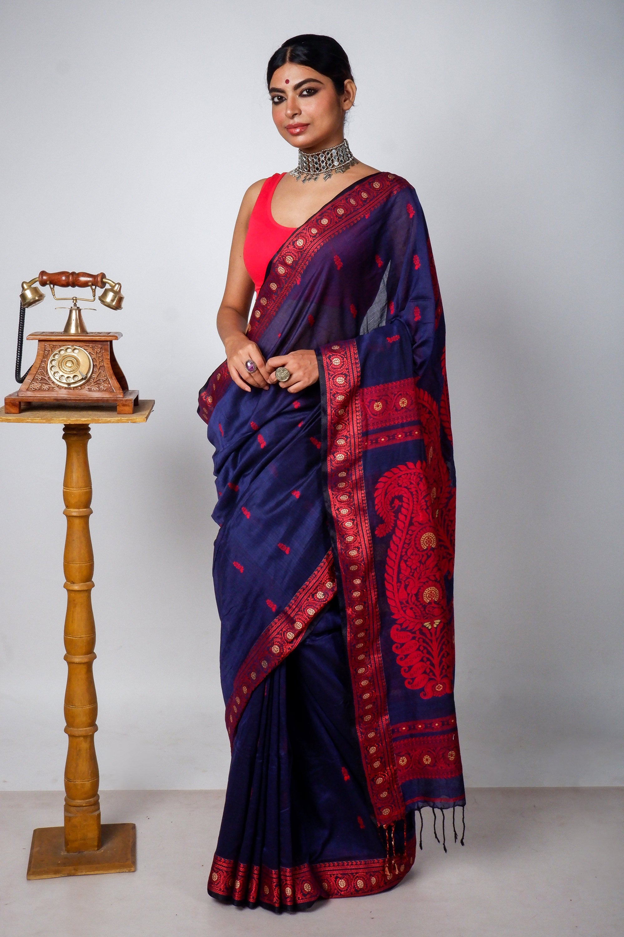 Blue Cotton Baluchari Handloom Saree