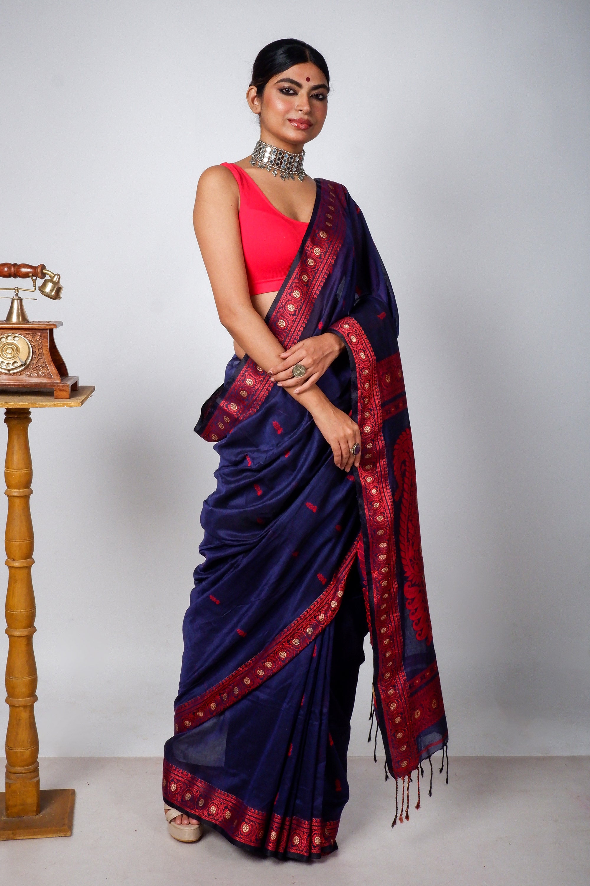 Blue Cotton Baluchari Handloom Saree
