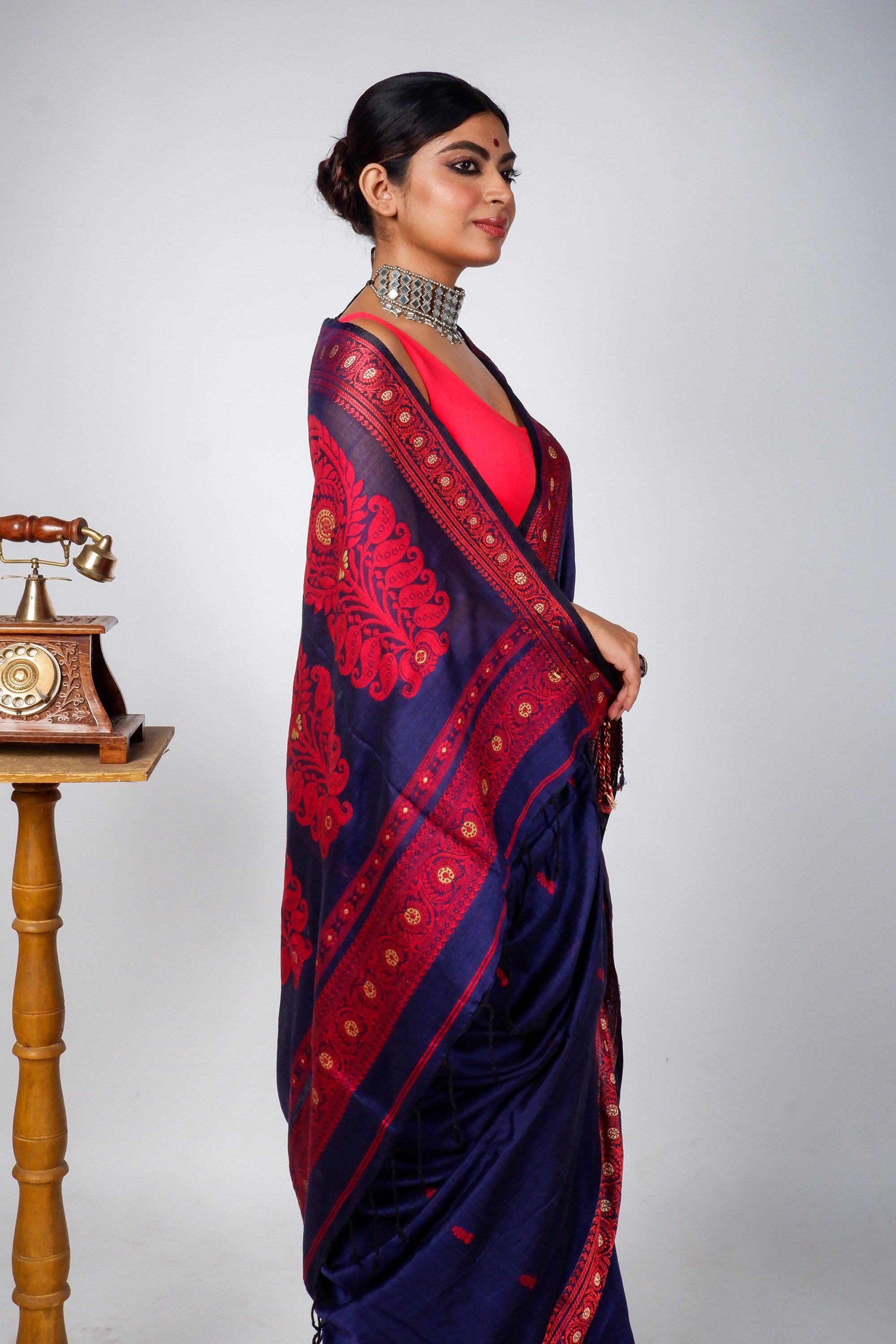 Blue Cotton Baluchari Handloom Saree