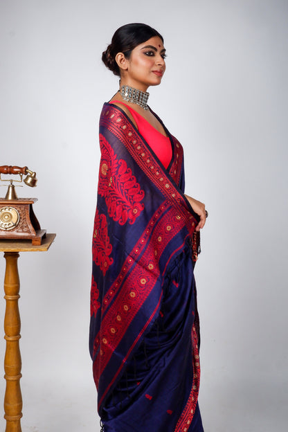 Blue Cotton Baluchari Handloom Saree