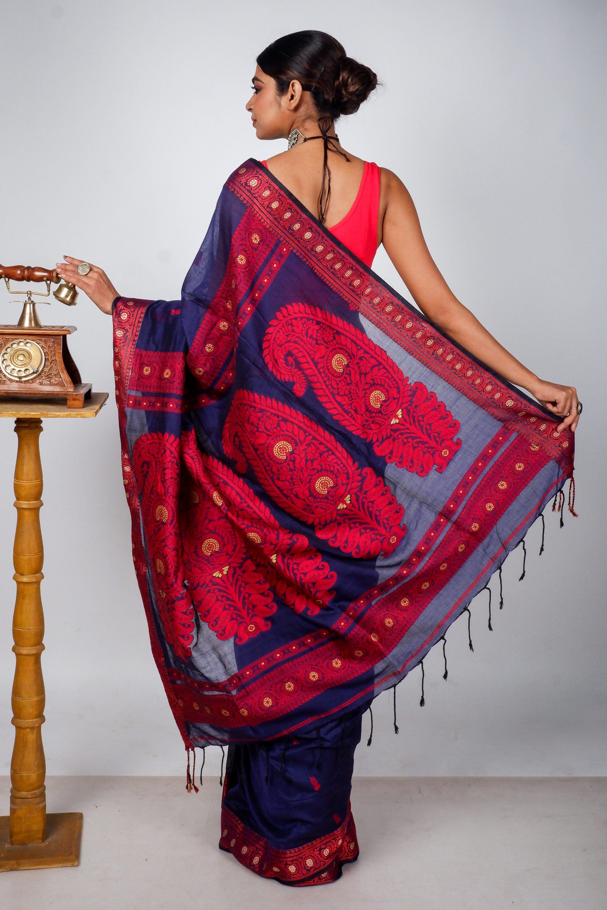 Blue Cotton Baluchari Handloom Saree