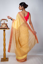 Light Yellow Bengal Cotton Saree with Woven Borders