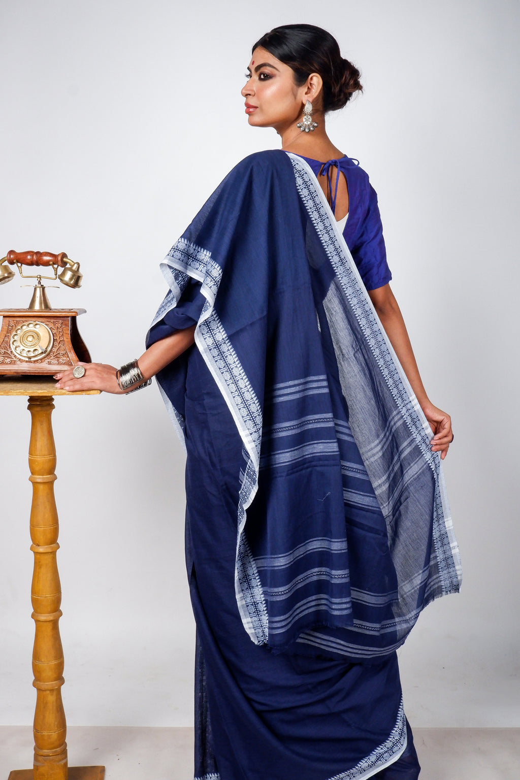 Blue Cotton Dhaniakhali Saree with Rudrakhs Borders