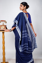 Blue Cotton Dhaniakhali Saree with Rudrakhs Borders