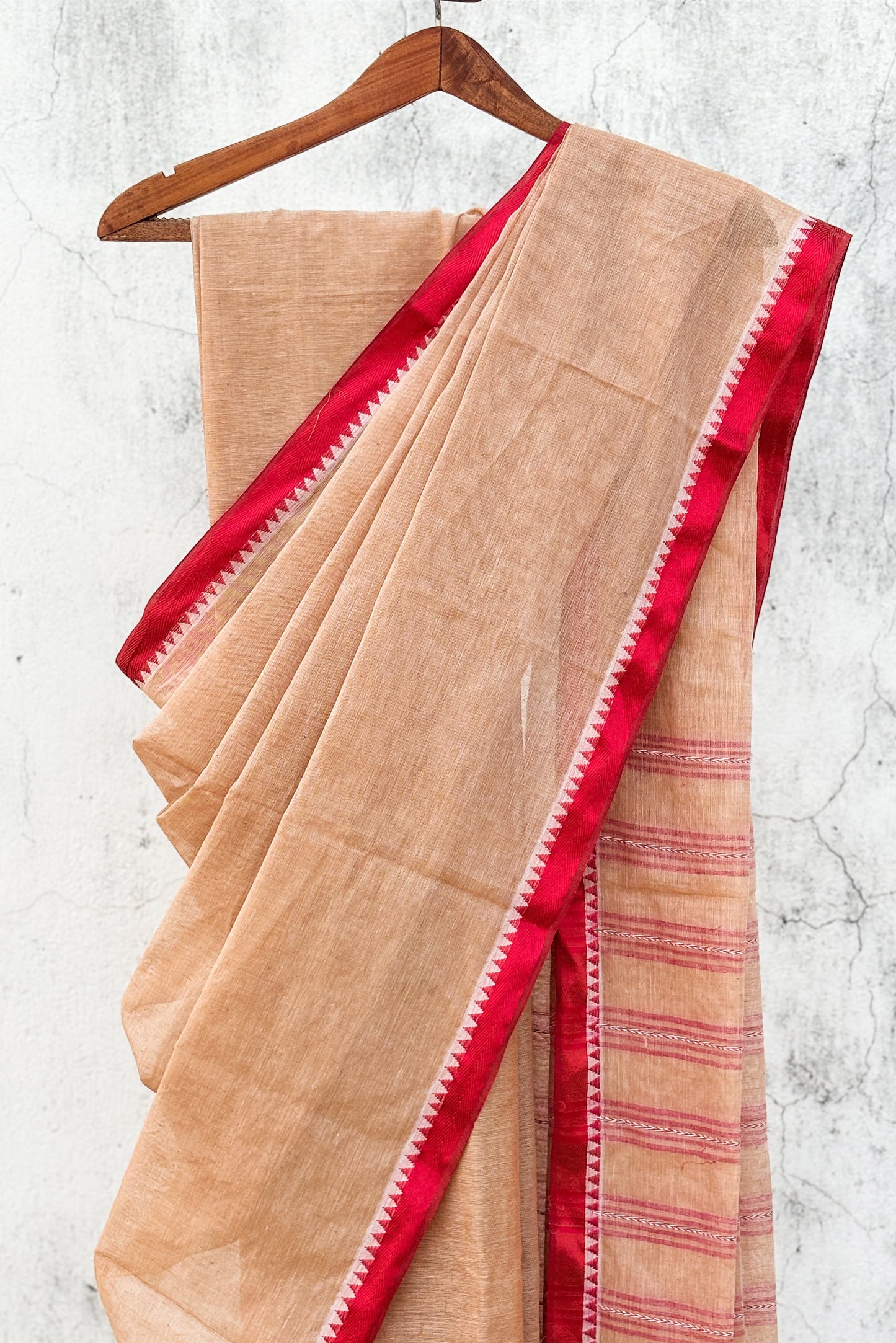 Tussar Colour Dhaniakhali Cotton Saree with Red Border