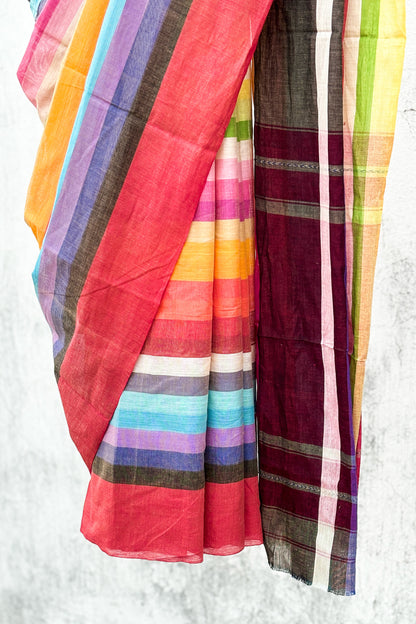 Rainbow Colour Dhaniakhali Cotton Saree