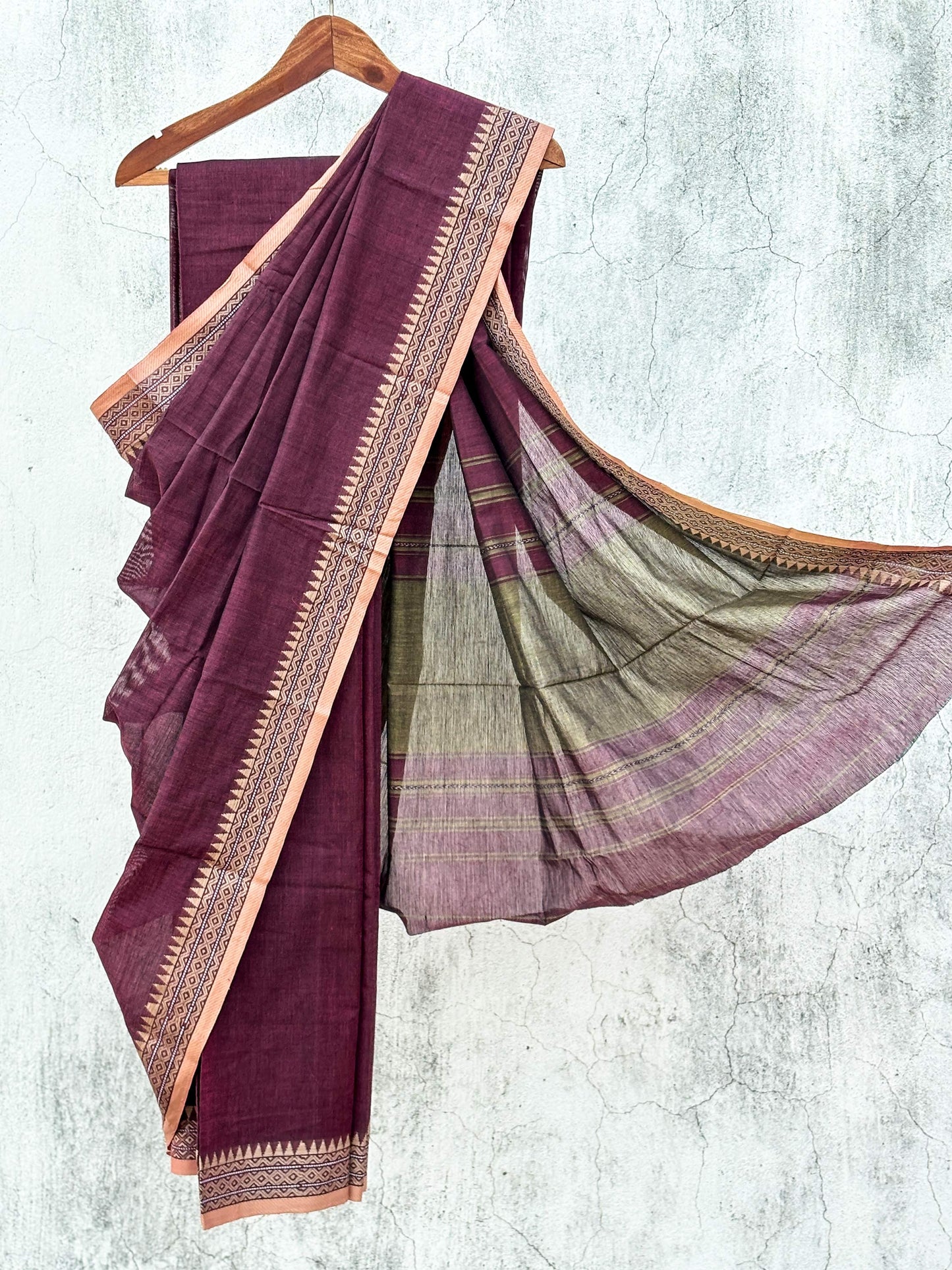 Mahogany Colour Cotton Dhaniakhali Saree with Beige Woven Borders