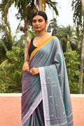 Dual Tone Cotton Dhaniakhali Saree with Ganga Jamuna Rudraks Borders
