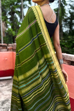 Green Begumpuri Cotton Handloom Saree with Woven Borders