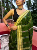 Green Begumpuri Cotton Handloom Saree with Woven Borders