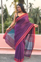 Purple Cotton Dhaniakhali Saree with Love Motifs Borders