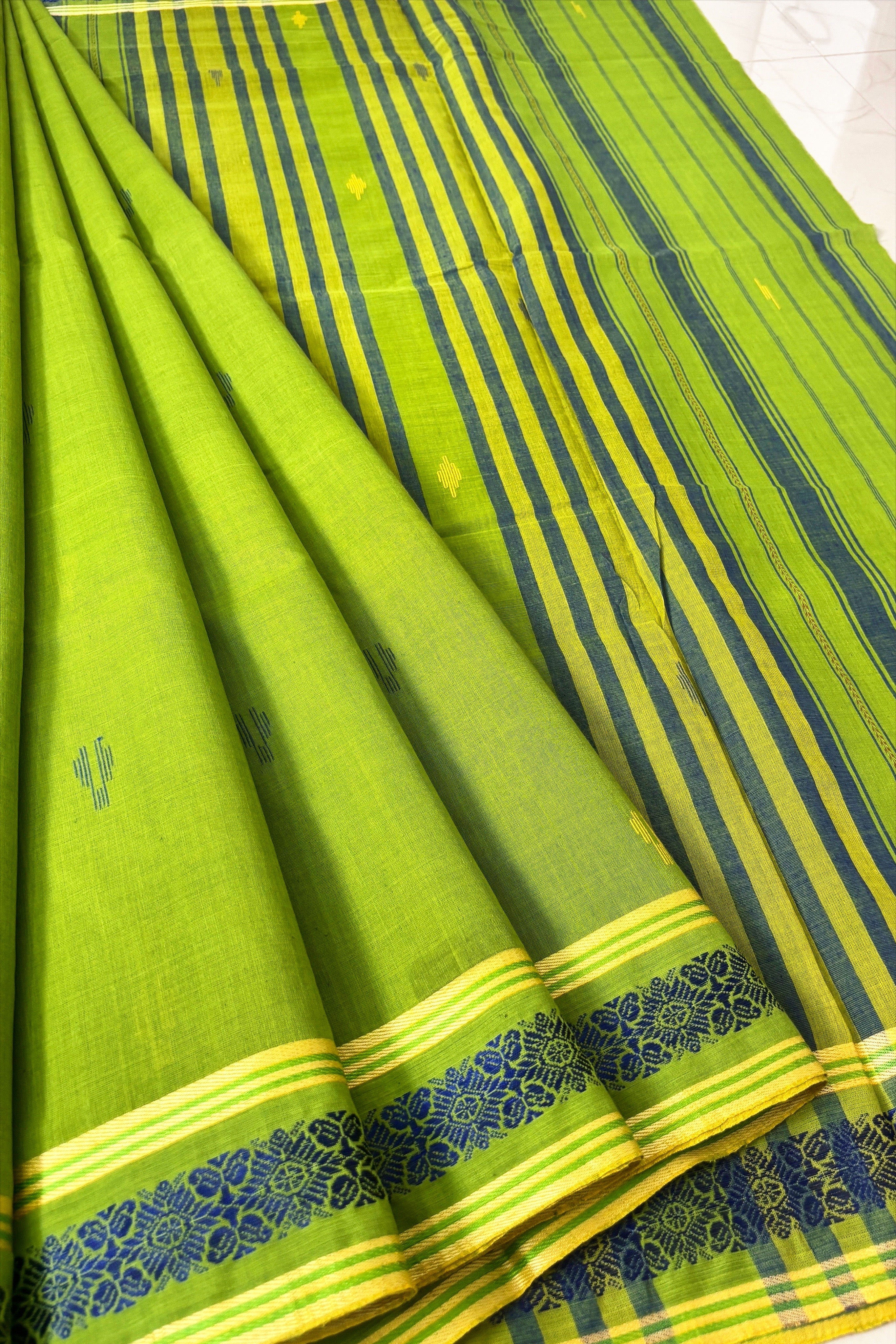 Green Cotton Dhaniakhali Saree