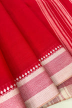 Red Bengal Cotton Saree with White Borders