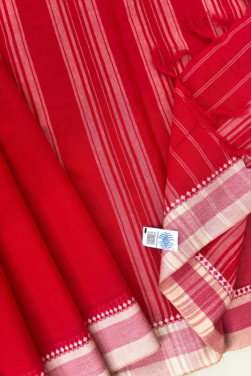 Red Bengal Cotton Saree with White Borders