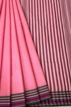Pink Bengal Cotton Saree with Multicolor Borders