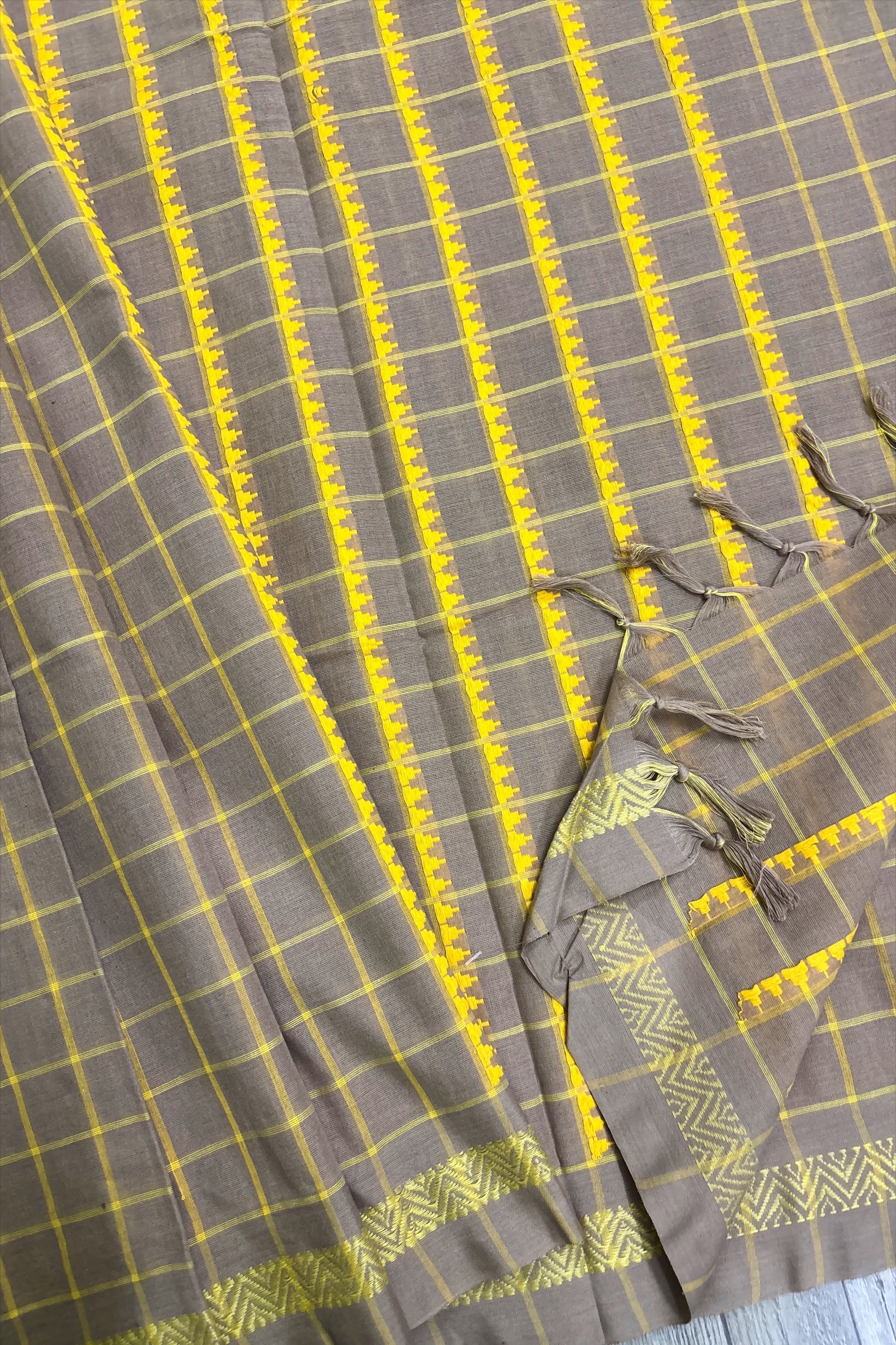 Wheat Yeallow Bengal Cotton Saree