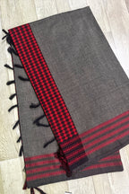 Dark Grey Bengal Cotton Saree with Heavy woven pallu