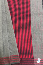Dark Grey Bengal Cotton Saree with Heavy woven pallu