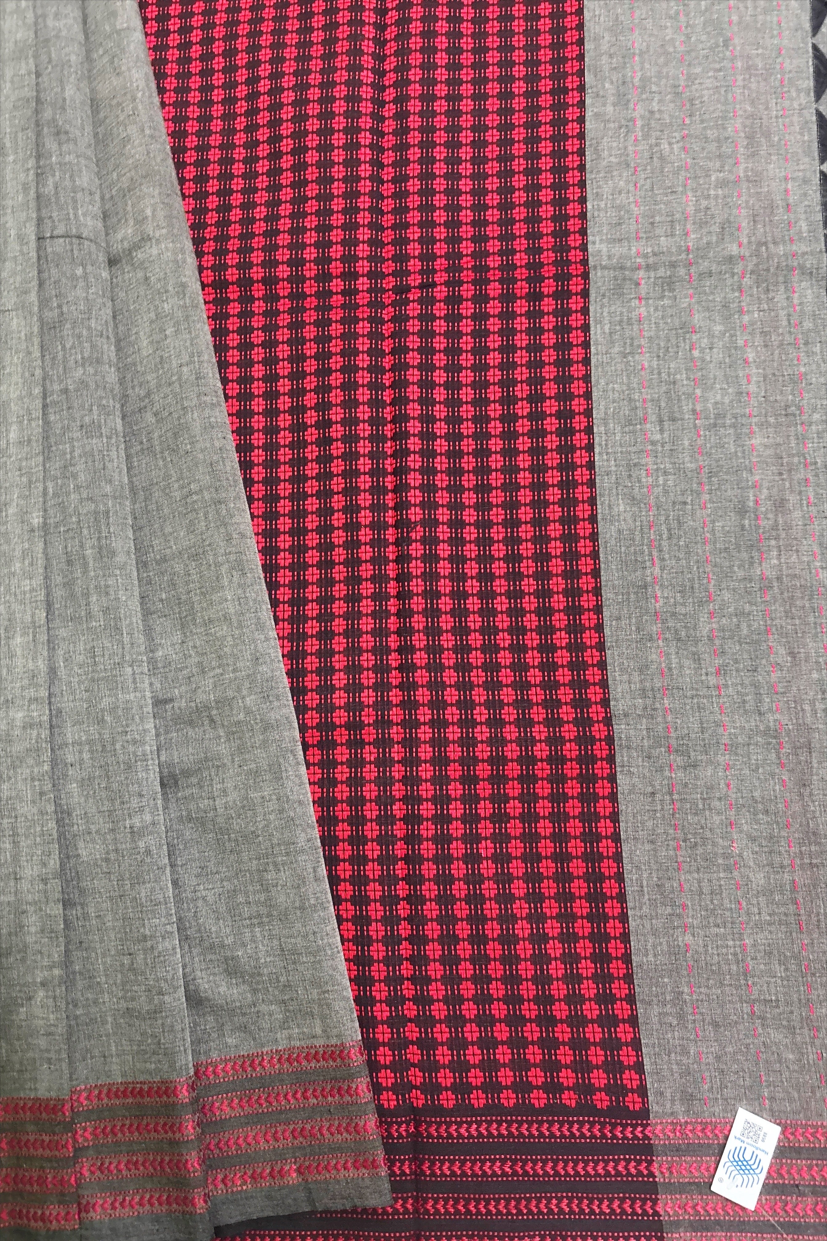 Dark Grey Bengal Cotton Saree with Heavy woven pallu