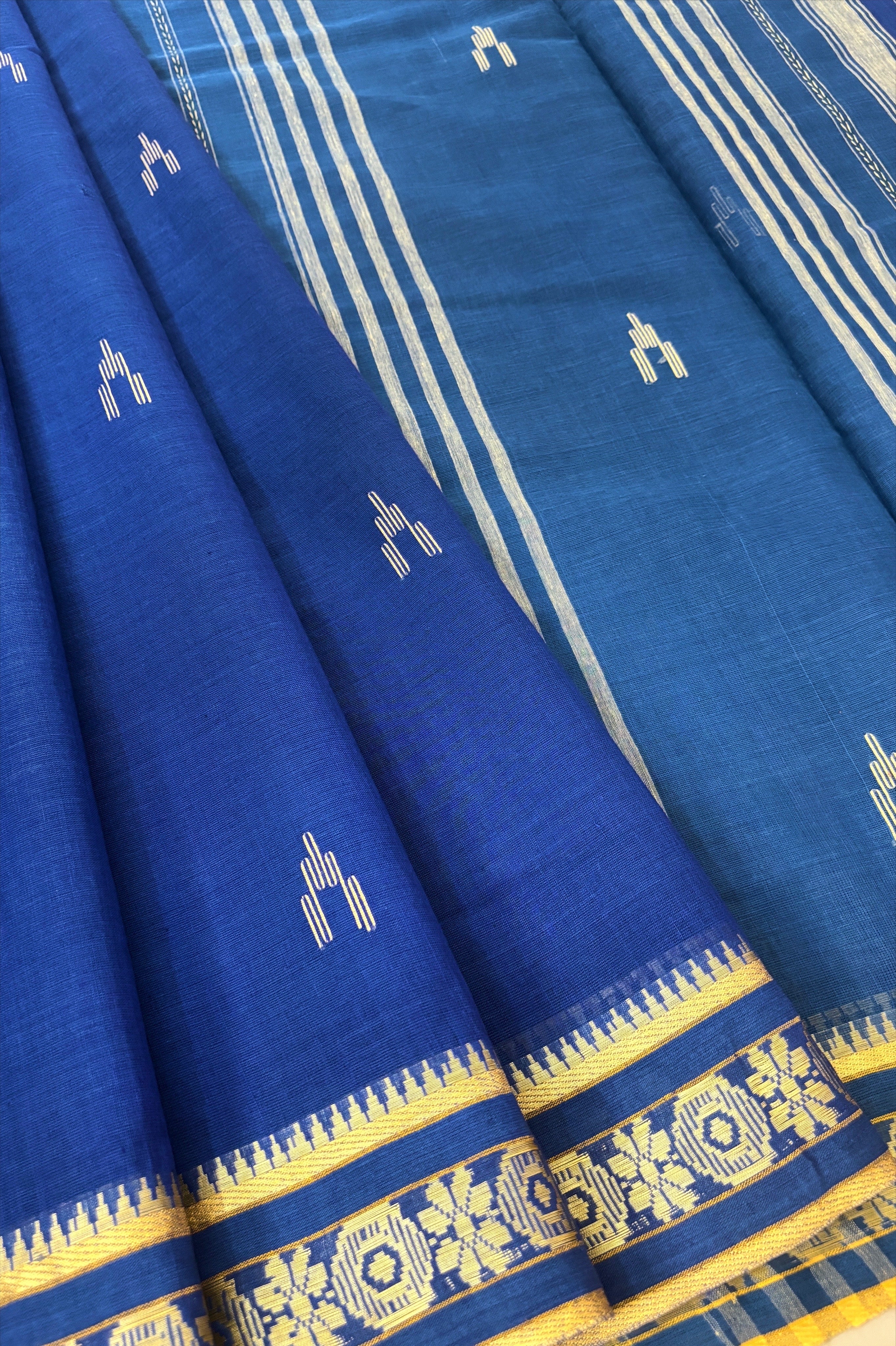 Blue Cotton Dhaniakhali Saree