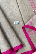 Grey Bengal Cotton Saree with Pink Borders
