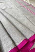Grey Bengal Cotton Saree with Pink Borders