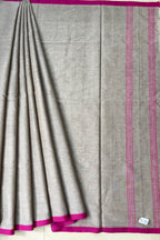 Grey Bengal Cotton Saree with Pink Borders