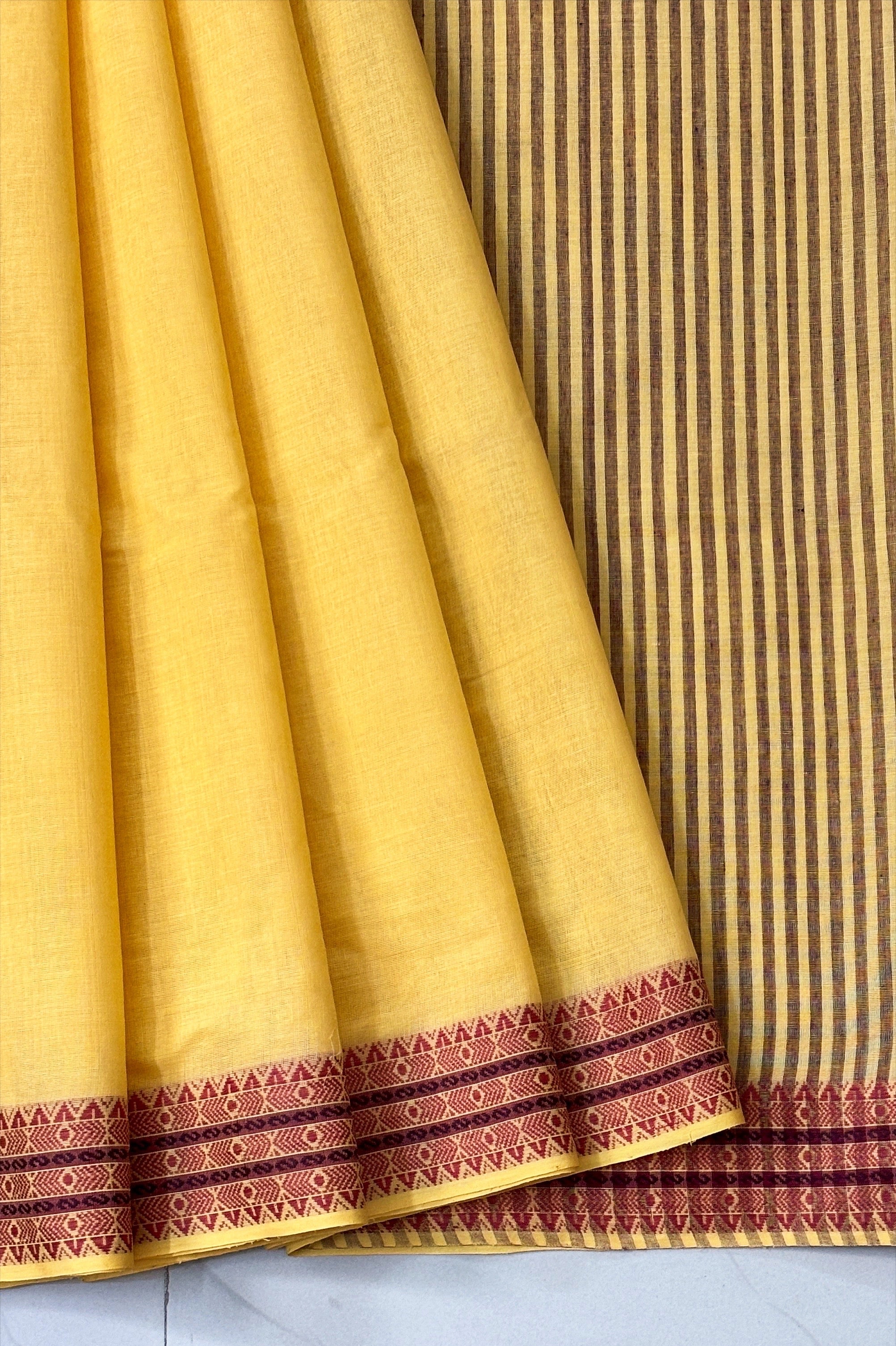Light Yellow Bengal Cotton Saree with Woven Borders