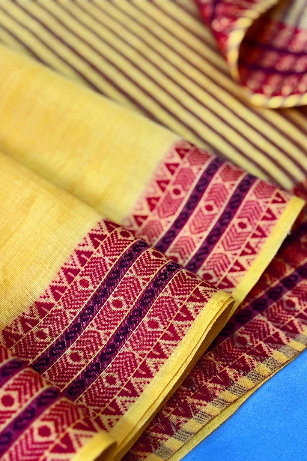 Light Yellow Bengal Cotton Saree with Woven Borders