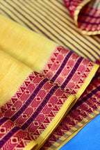 Light Yellow Bengal Cotton Saree with Woven Borders