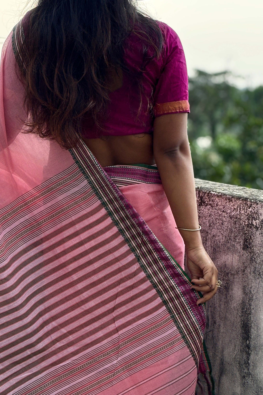 Pink Bengal Cotton Saree with Multicolor Borders