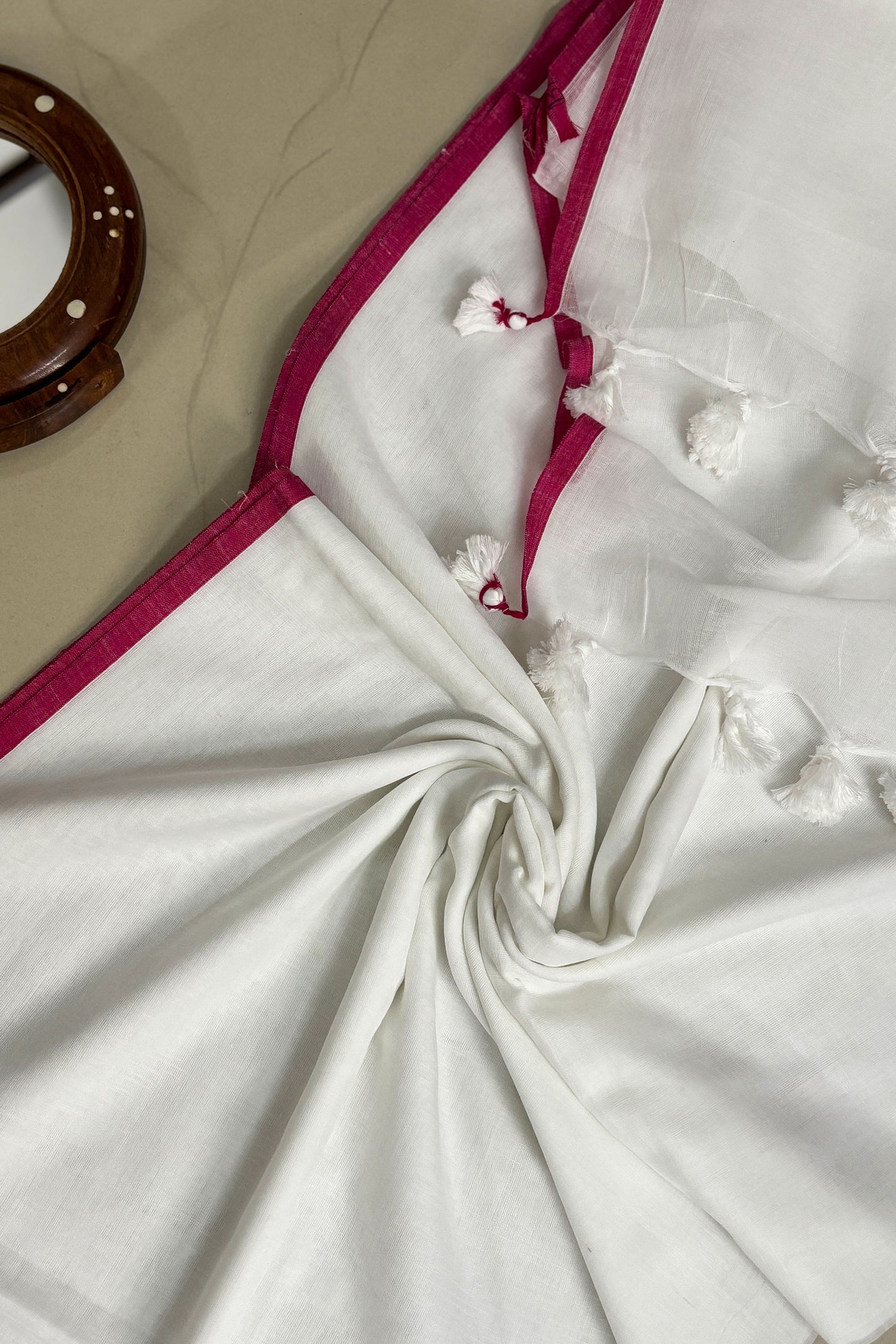 Summer Basics- White pink saree with Rust handblock blouse