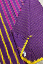 Jamun Check Bengal Cotton Saree with Ganga- Jamuna Woven Borders