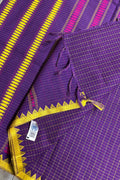Jamun Check Bengal Cotton Saree with Ganga- Jamuna Woven Borders