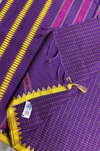Jamun Check Bengal Cotton Saree with Ganga- Jamuna Woven Borders