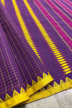 Jamun Check Bengal Cotton Saree with Ganga- Jamuna Woven Borders