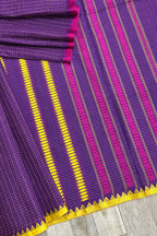 Jamun Check Bengal Cotton Saree with Ganga- Jamuna Woven Borders