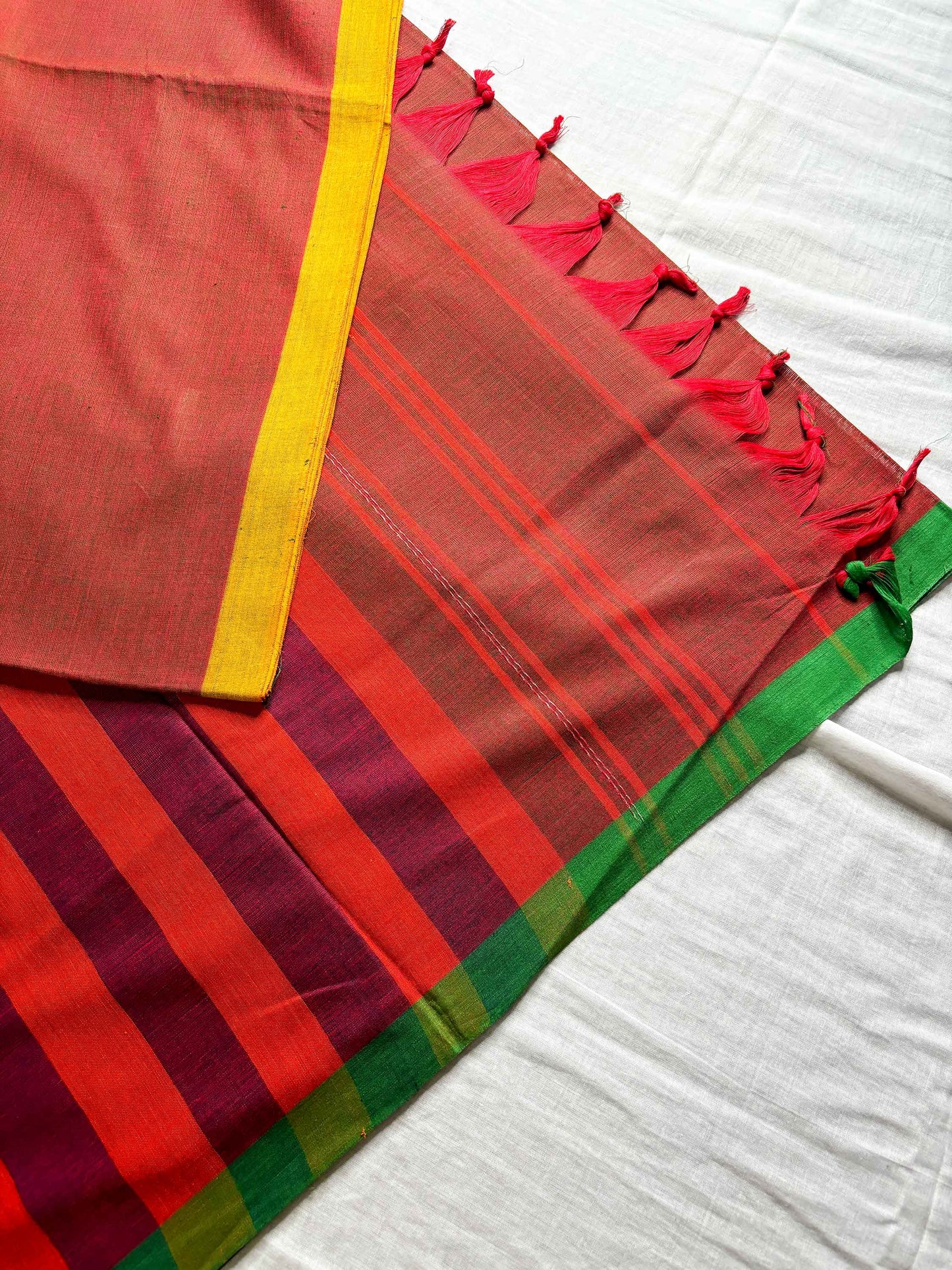 Brick Red Cotton Saree with Ganga Jamuna Borders