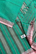 Tute Green Bengal Cotton Saree with Pink Woven Borders