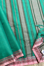Tute Green Bengal Cotton Saree with Pink Woven Borders