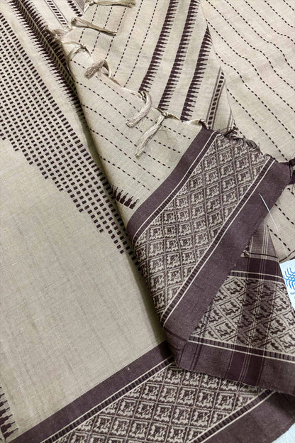 Nude Brown Begampuri Cotton Saree with Chocolate Fish Woven Borders